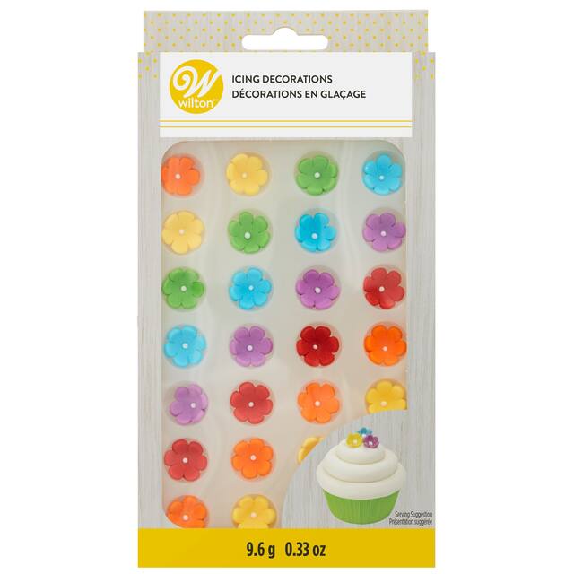 Wilton Daisy Flowers Edible Icing Decorations, Multi-Coloured, 9.6-g, 32-pk, for Baking/Cake Decoration Flowers Front_Flat