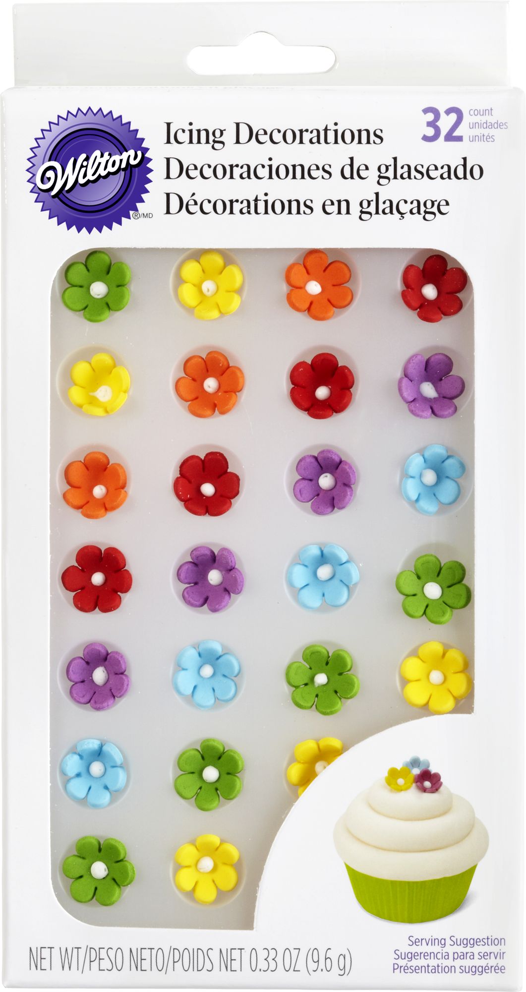 Wilton Daisy Flowers Edible Icing Decorations, Multi-Coloured, 9.6-g, 32-pk, for Baking/Cake Decoration Flowers Front_Flat