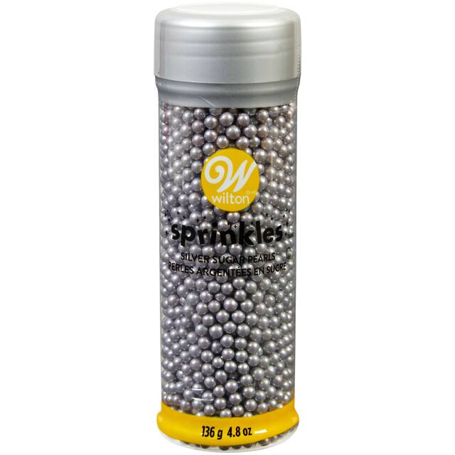 Perles décoratives comestibles Wilton, argent, 4,8 oz, pour cuisson/décoration de gâteau Front_Flat