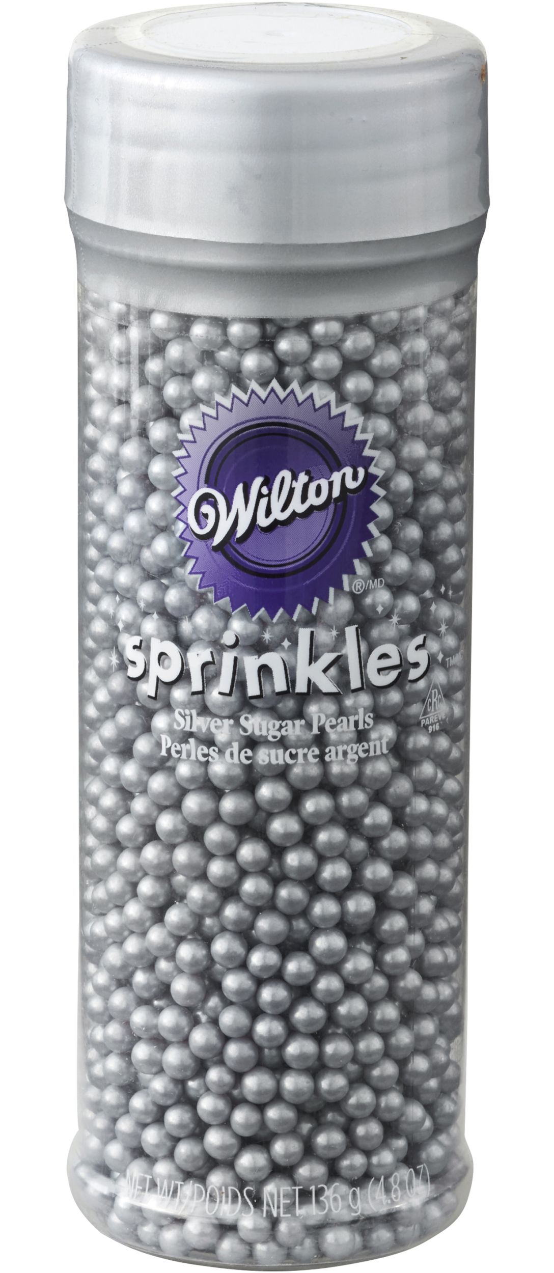 Wilton Edible Decorative Pearl Sprinkles, Silver, 4.8-oz, for Baking/Cake Decoration Front_Elevated