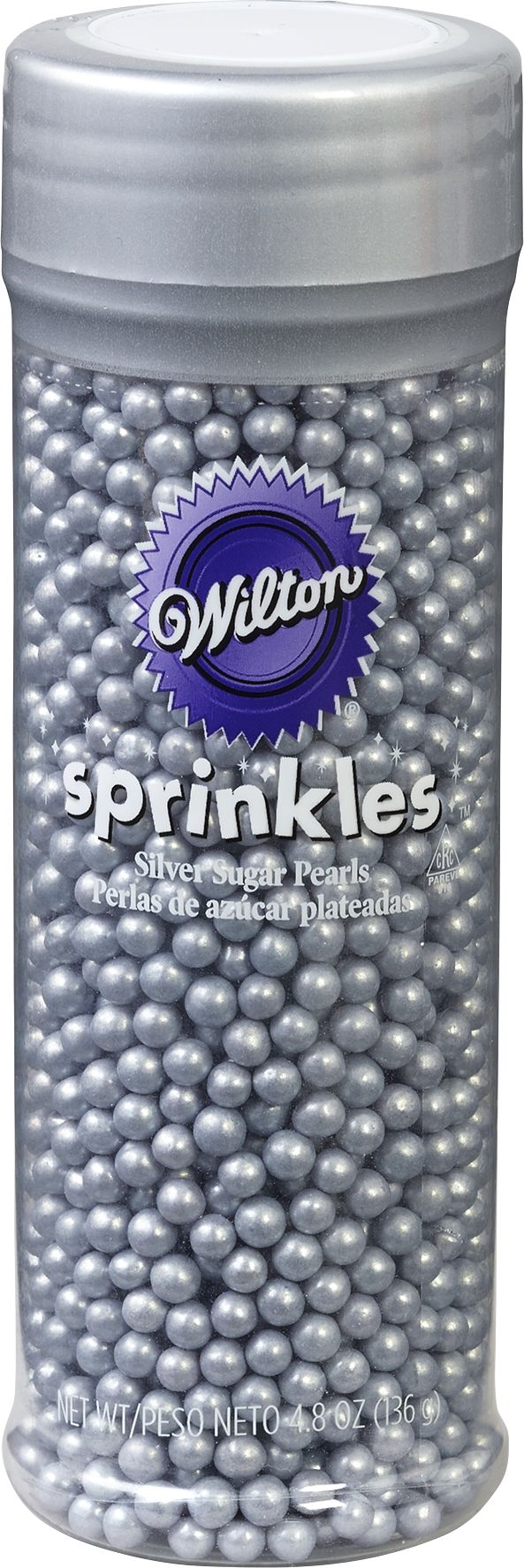 Wilton Edible Decorative Pearl Sprinkles, Silver, 4.8-oz, for Baking/Cake Decoration Front_Elevated