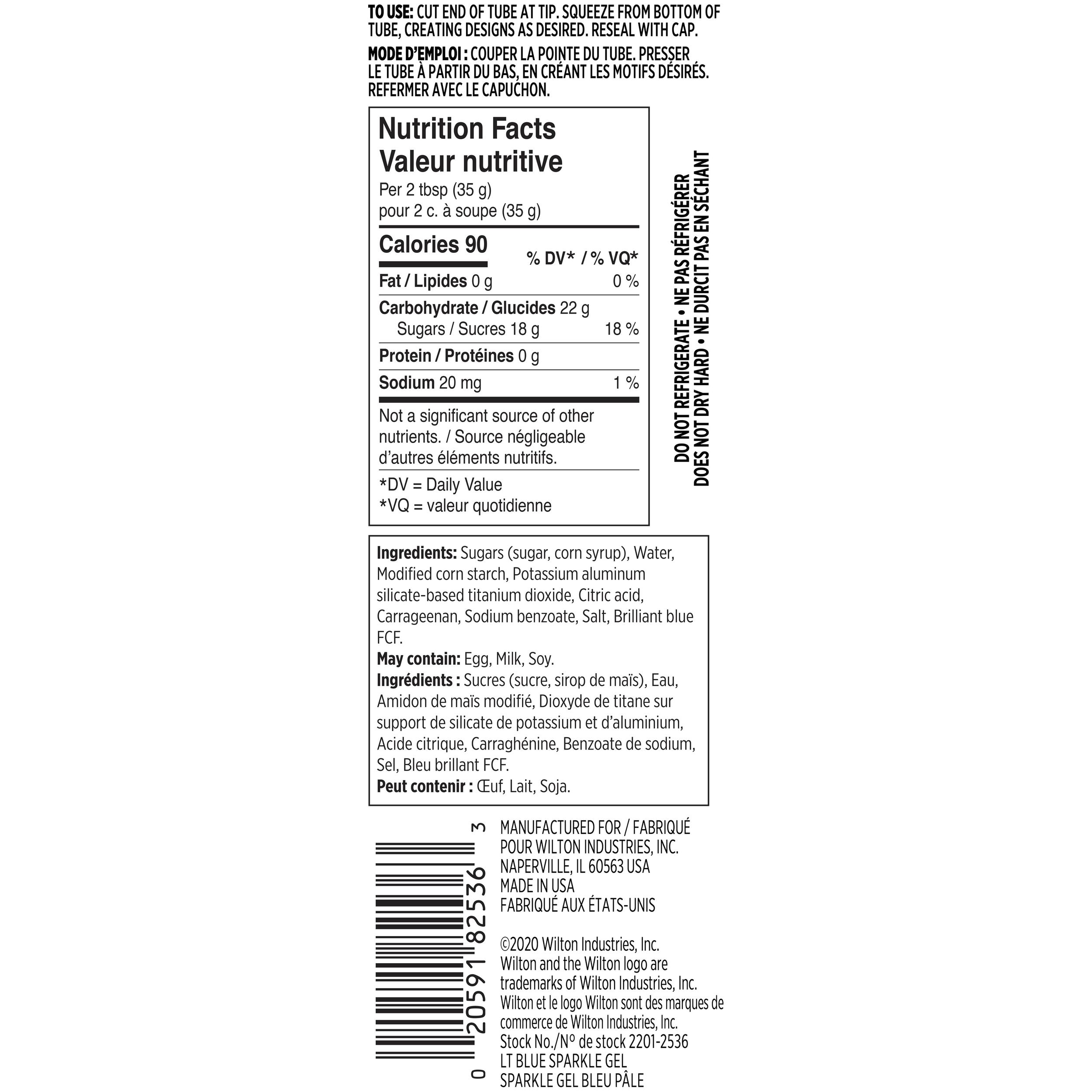 Wilton Sparkle Edible Decorating Non Drying Gel, Light Blue, 3.5-oz, for Baking Cookies/Cupcakes/Donuts Back_Flat
