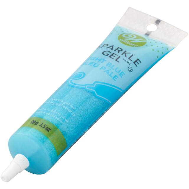 Wilton Sparkle Edible Decorating Non Drying Gel, Light Blue, 3.5-oz, for Baking Cookies/Cupcakes/Donuts Front_Three_Fourths_Angled_Left