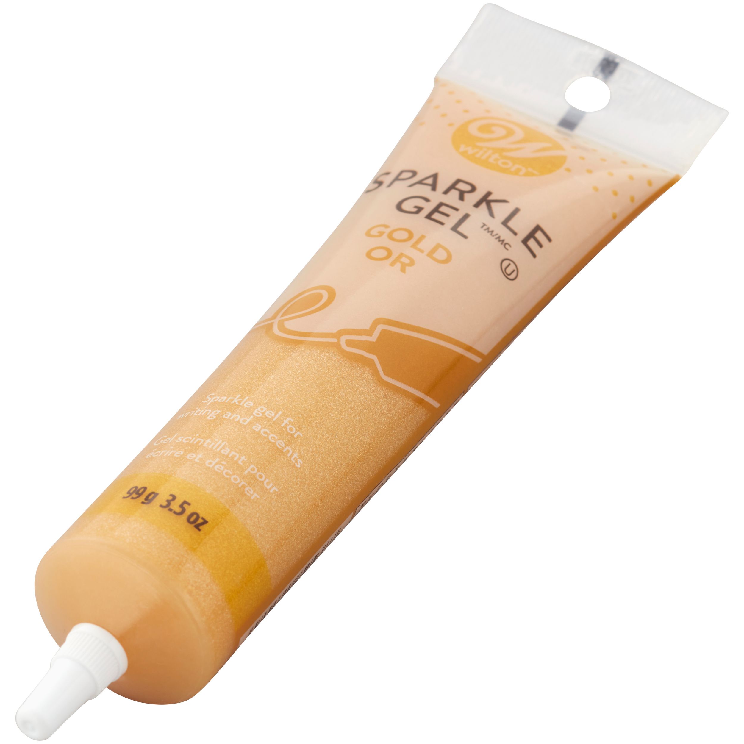 Wilton Sparkle Edible Decorating Non Drying Gel, Gold, 3.5-oz, for Baking Cookies/Cupcakes/Donuts Front_Three_Fourths_Angled_Left