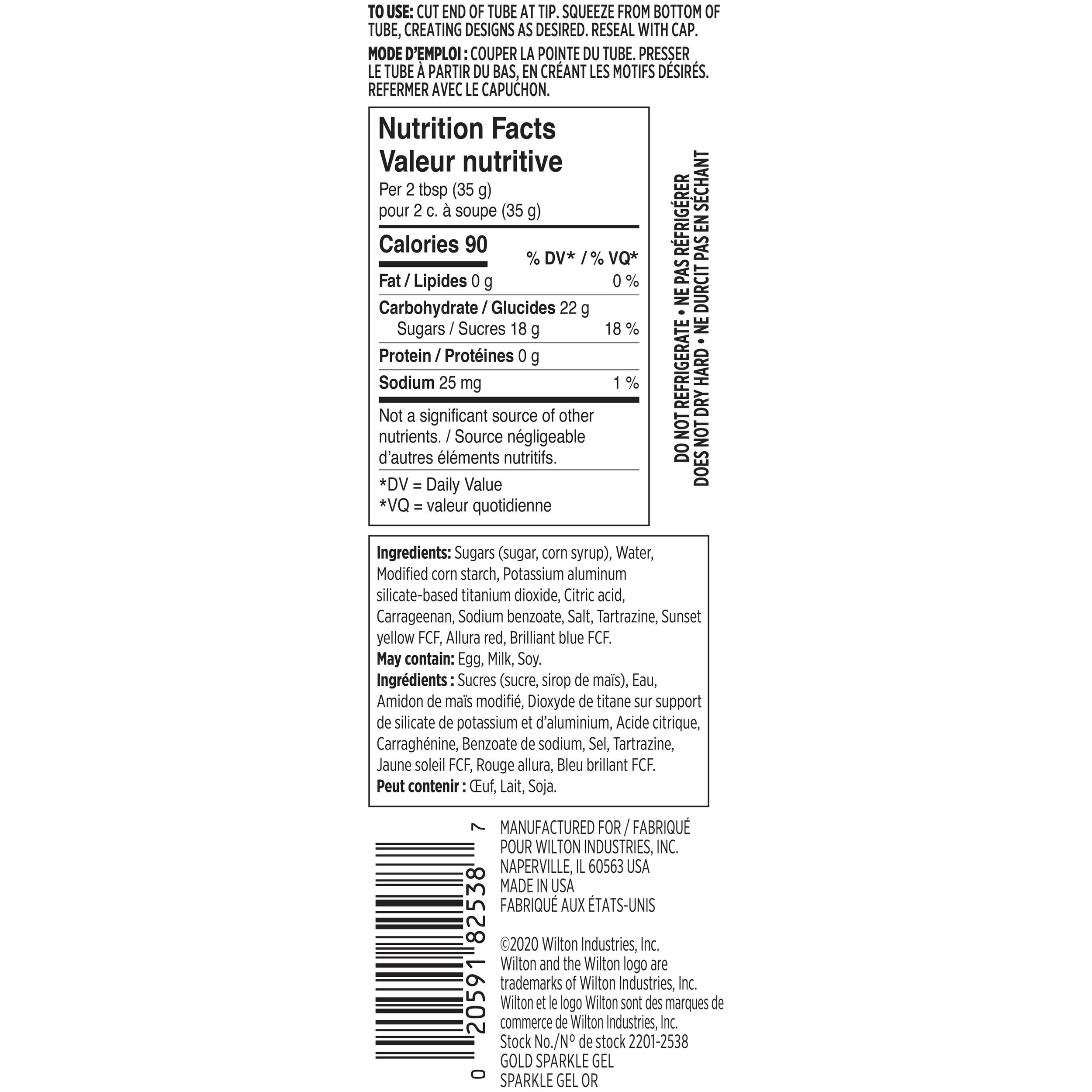 Wilton Sparkle Edible Decorating Non Drying Gel, Gold, 3.5-oz, for Baking Cookies/Cupcakes/Donuts Back_Flat