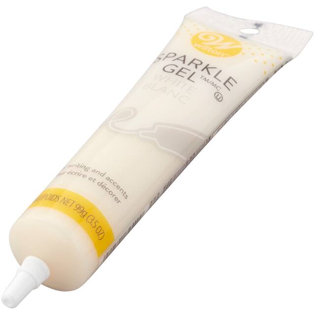 Wilton Sparkle Edible Decorating Non Drying Gel, White, 3.5-oz, for Baking Cookies/Cupcakes/Donuts Front_Three_Fourths_Angled_Left