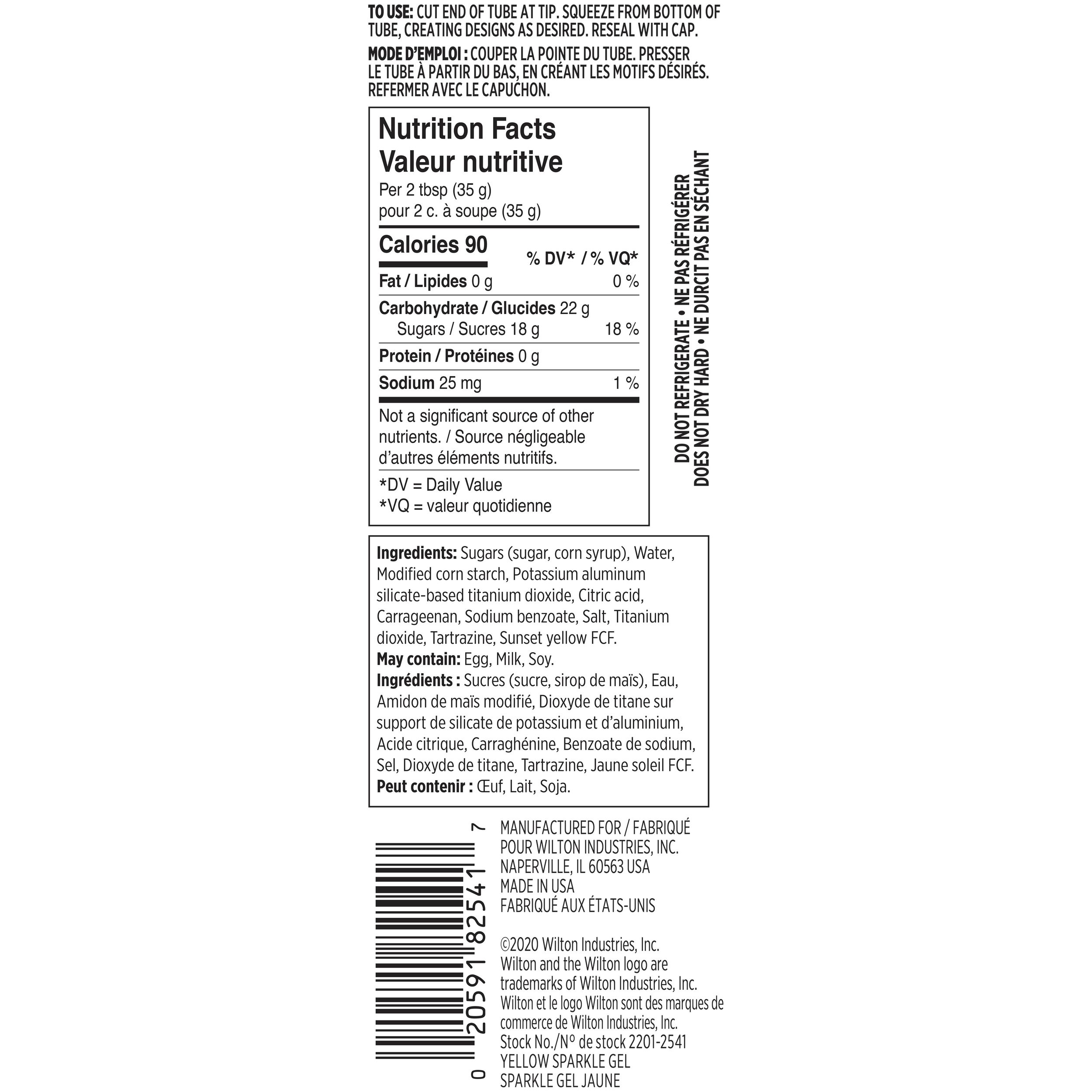 Wilton Sparkle Edible Decorating Non Drying Gel, Yellow, 3.5-oz, for Baking Cookies/Cupcakes/Donuts Back_Flat