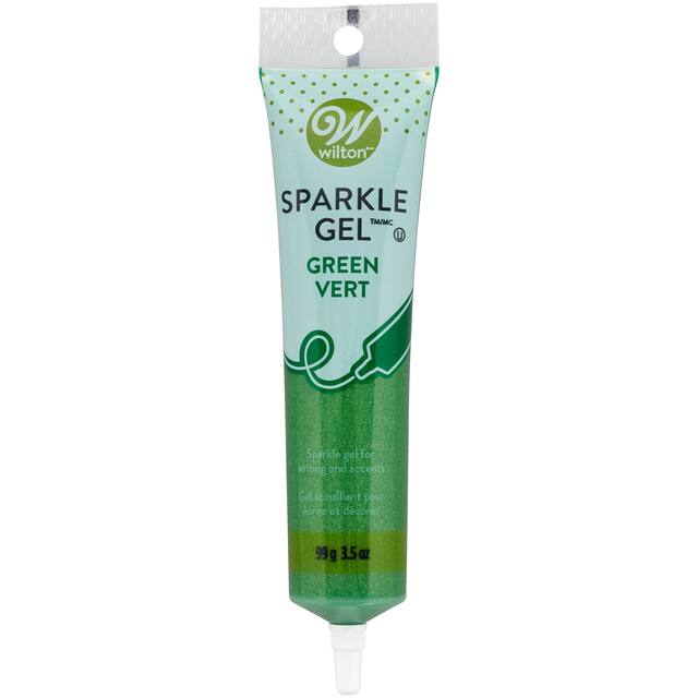 Gel décoratif scintillant qui ne sèche pas Wilton, vert, 3,5 oz, pour la cuisson de biscuits/petits gâteaux/beignes Front_Flat