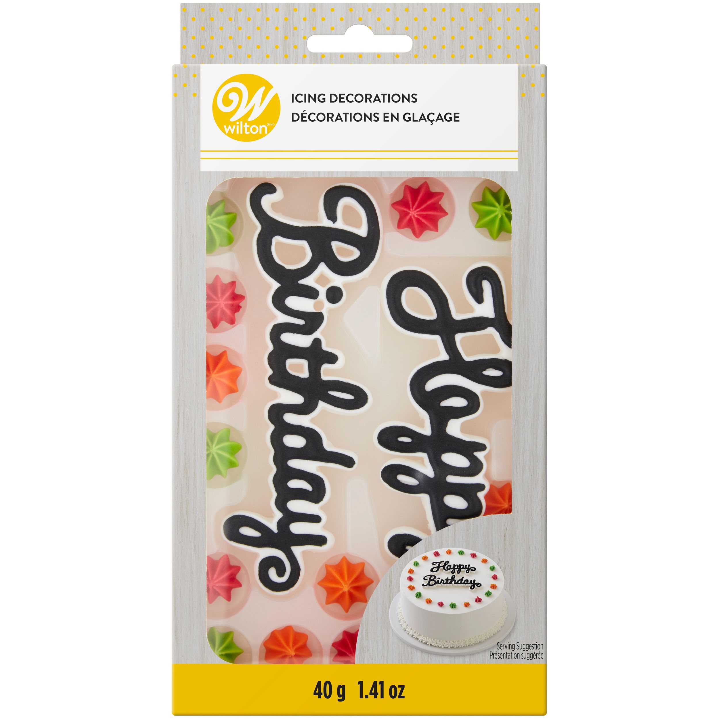 Wilton "Happy Birthday" Edible Letter Icing Decoration Sprinkles, Multi-Coloured, 1.41-oz, 22-pk, for Baking/Cake Decoration Front_Flat