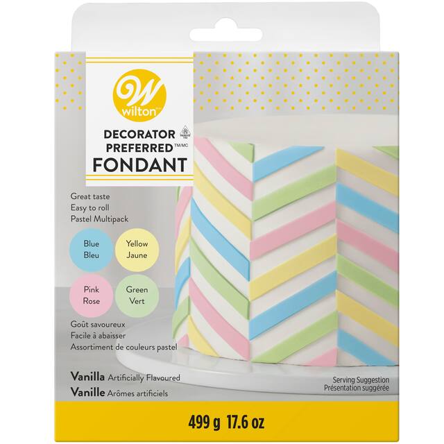Wilton Decorator Preferred Edible Decorating Fondant, Pastel Multi-Coloured, 17.6-oz, 4-pk, Vanilla Artificially Flavoured, for Baking/Cake Decoration Front_Flat