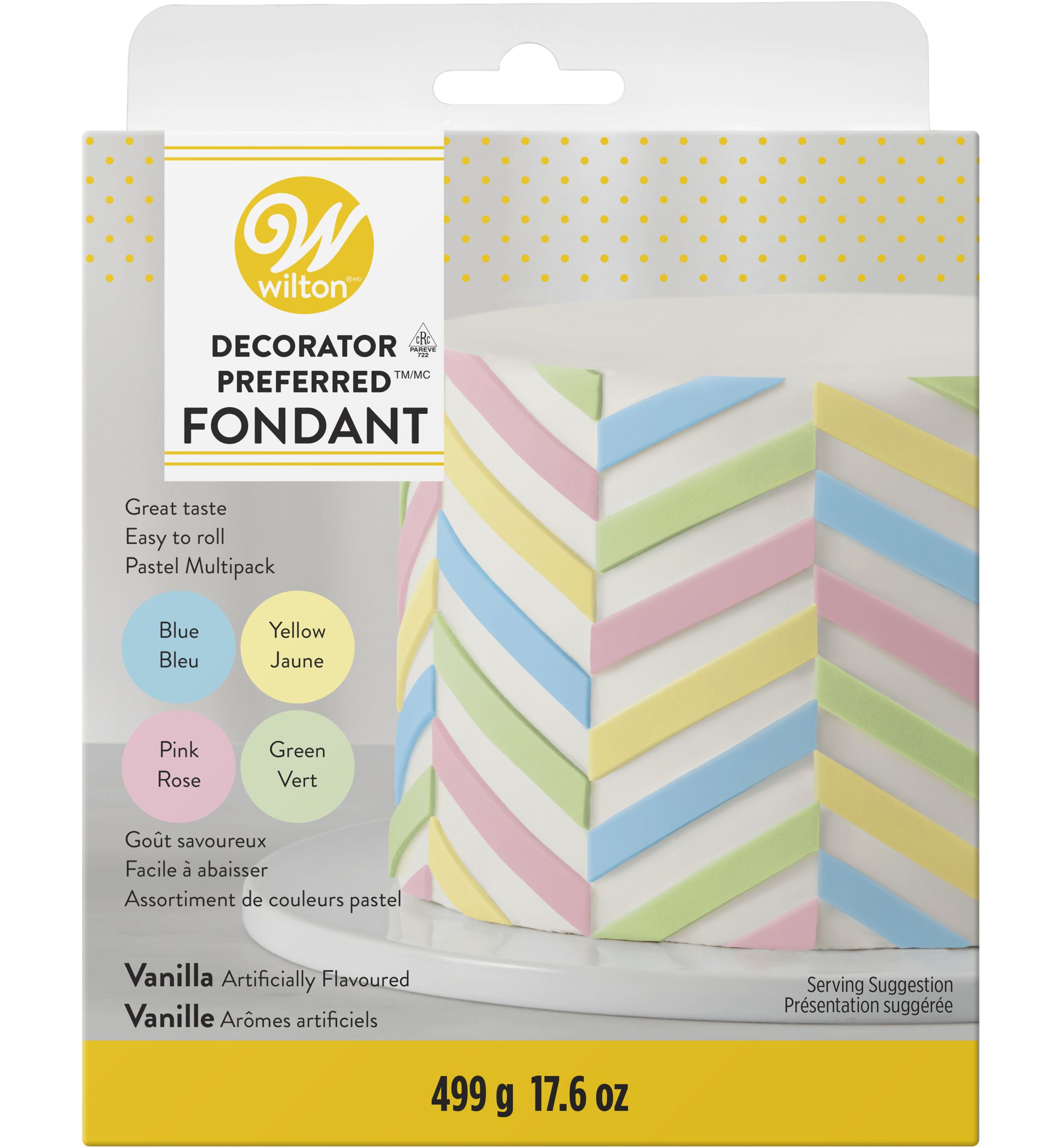 Wilton Decorator Preferred Edible Decorating Fondant, Pastel Multi-Coloured, 17.6-oz, 4-pk, Vanilla Artificially Flavoured, for Baking/Cake Decoration Front_Flat