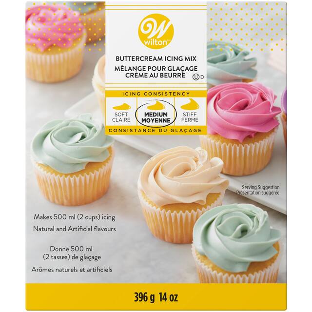 Wilton Edible Buttercream Medium Decorating Icing Mix, White, 14-oz, for Baking/Cake Decoration Front_Flat