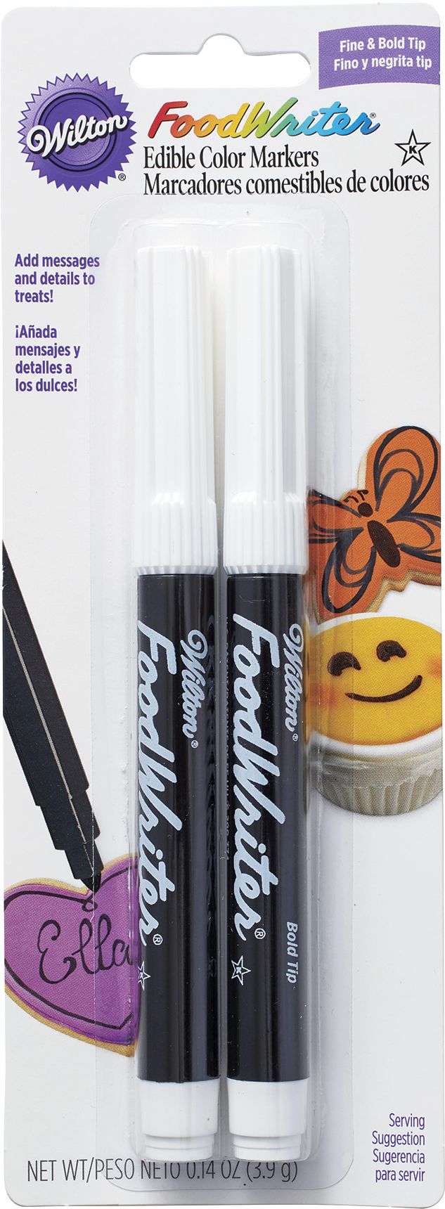 Wilton FoodWriter Fine Tip Edible Markers, Black, 2-pk, for Baking/Cake Decoration Front_Flat