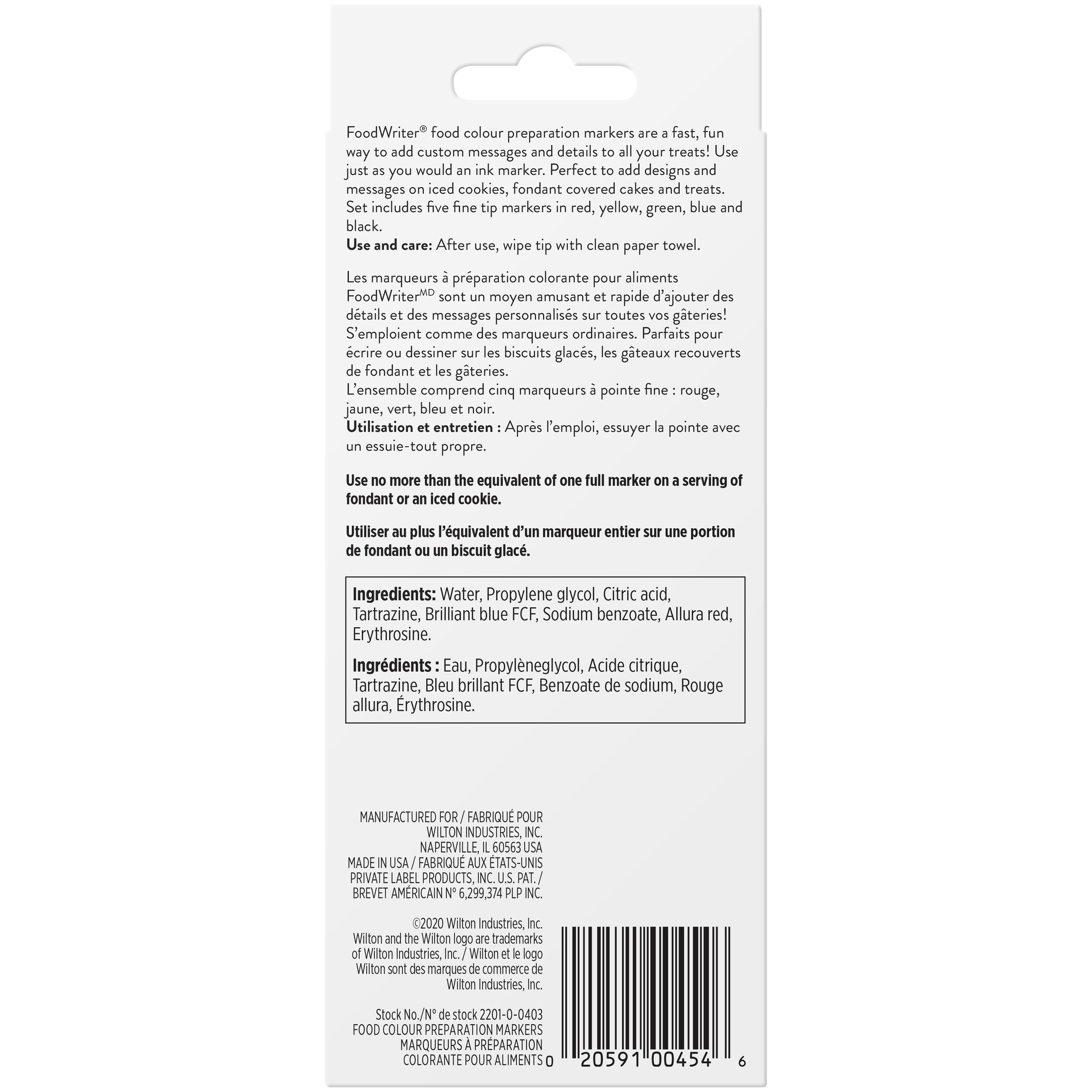 Wilton FoodWriter Fine Tip Edible Decorative Markers, Red/Yellow/Green/Blue/Black, 5-pk, for Baking/Cake Decoration Back_Flat