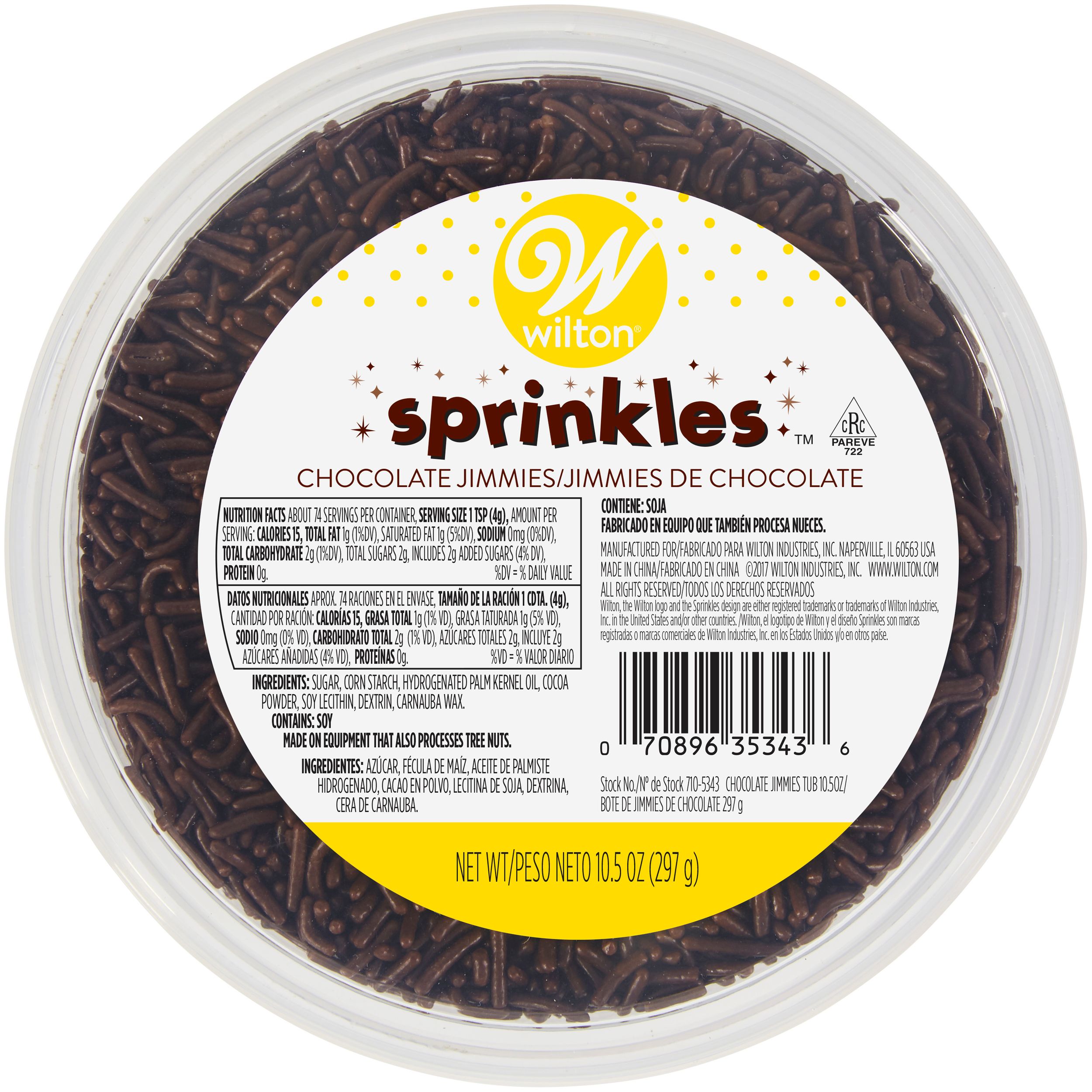 WIlton Chocolate Jimmies Tub, 10-oz Overhead_Flat