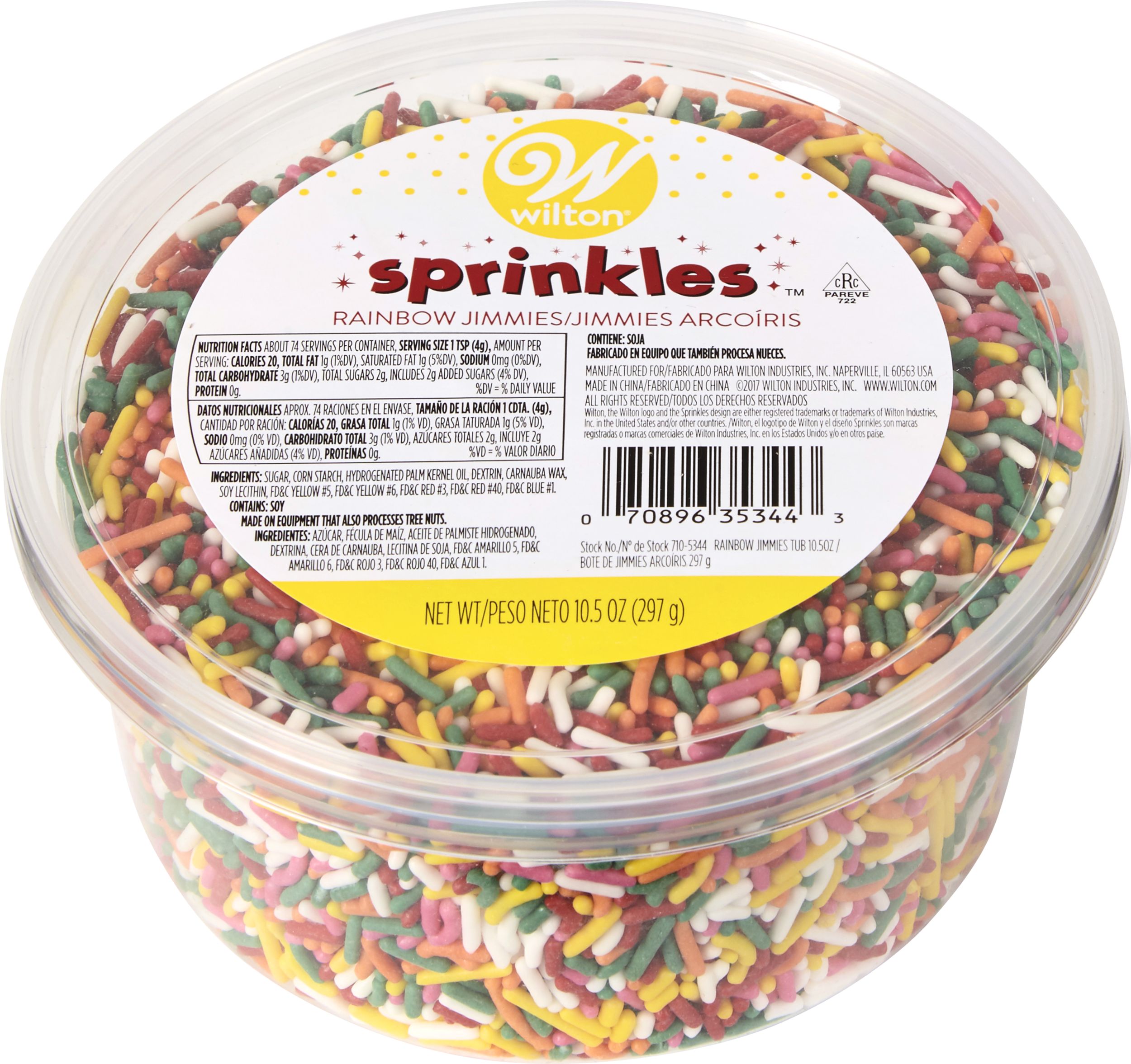 Wilton Rainbow Jimmies Tub, 10-oz Overhead_Plunge