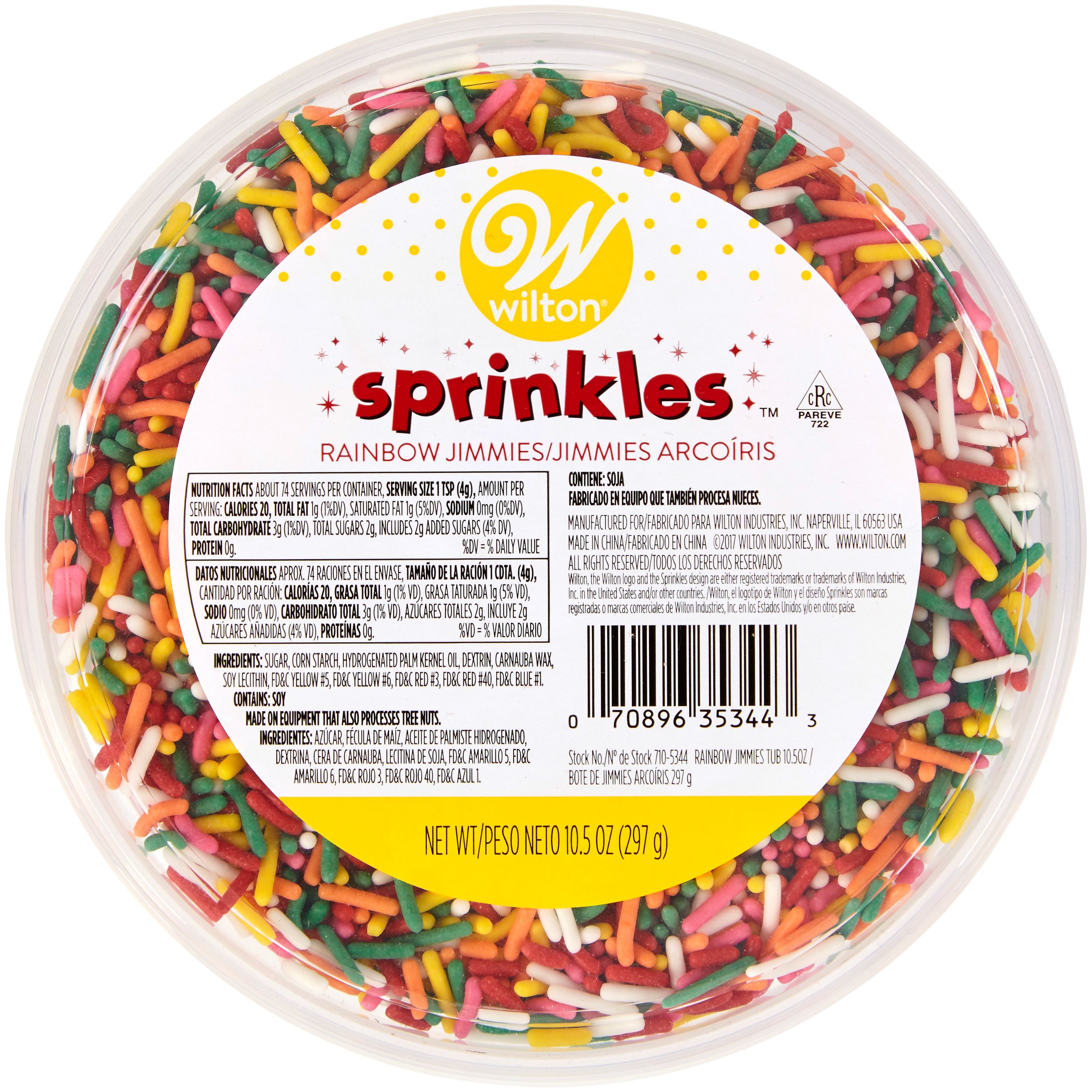 Wilton Rainbow Jimmies Tub, 10-oz Overhead_Flat