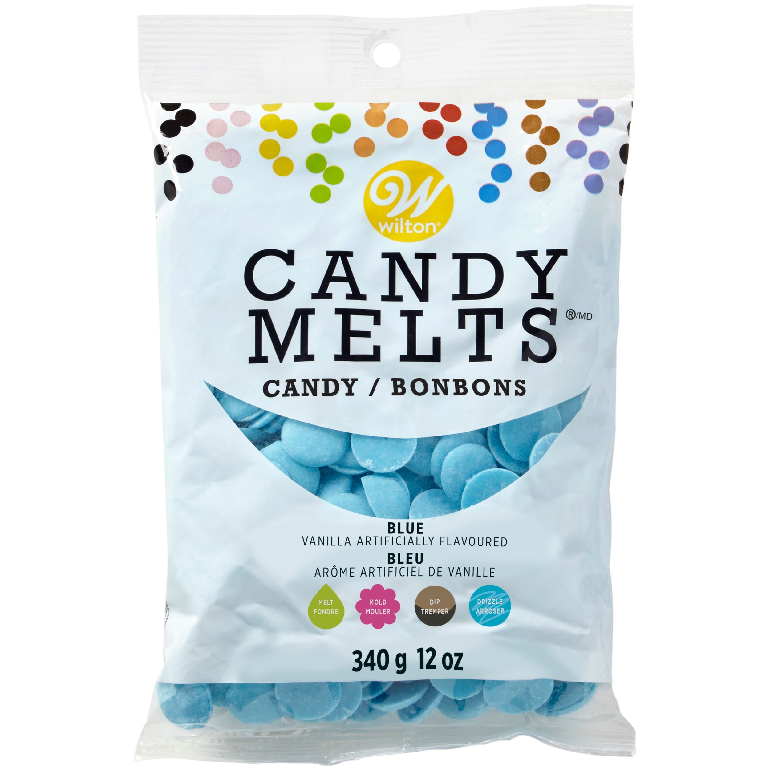 Wilton Candy Melts Candy, Blue, 12-oz, for Melting/Molding/Dipping/Drizzling Front_Flat