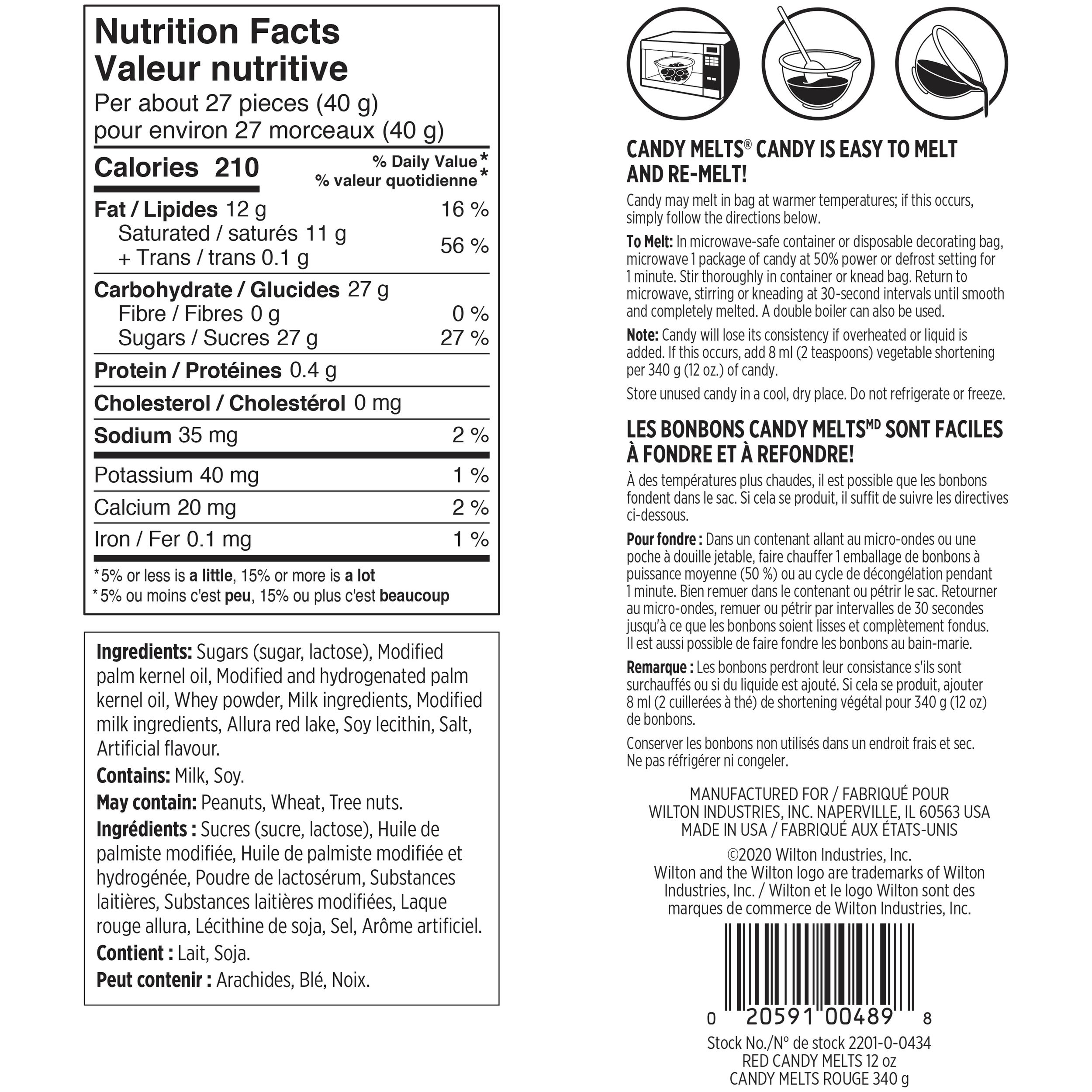 Wilton Candy Melts Candy, Red, 12-oz, for Melting/Molding/Dipping/Drizzling Back_Flat