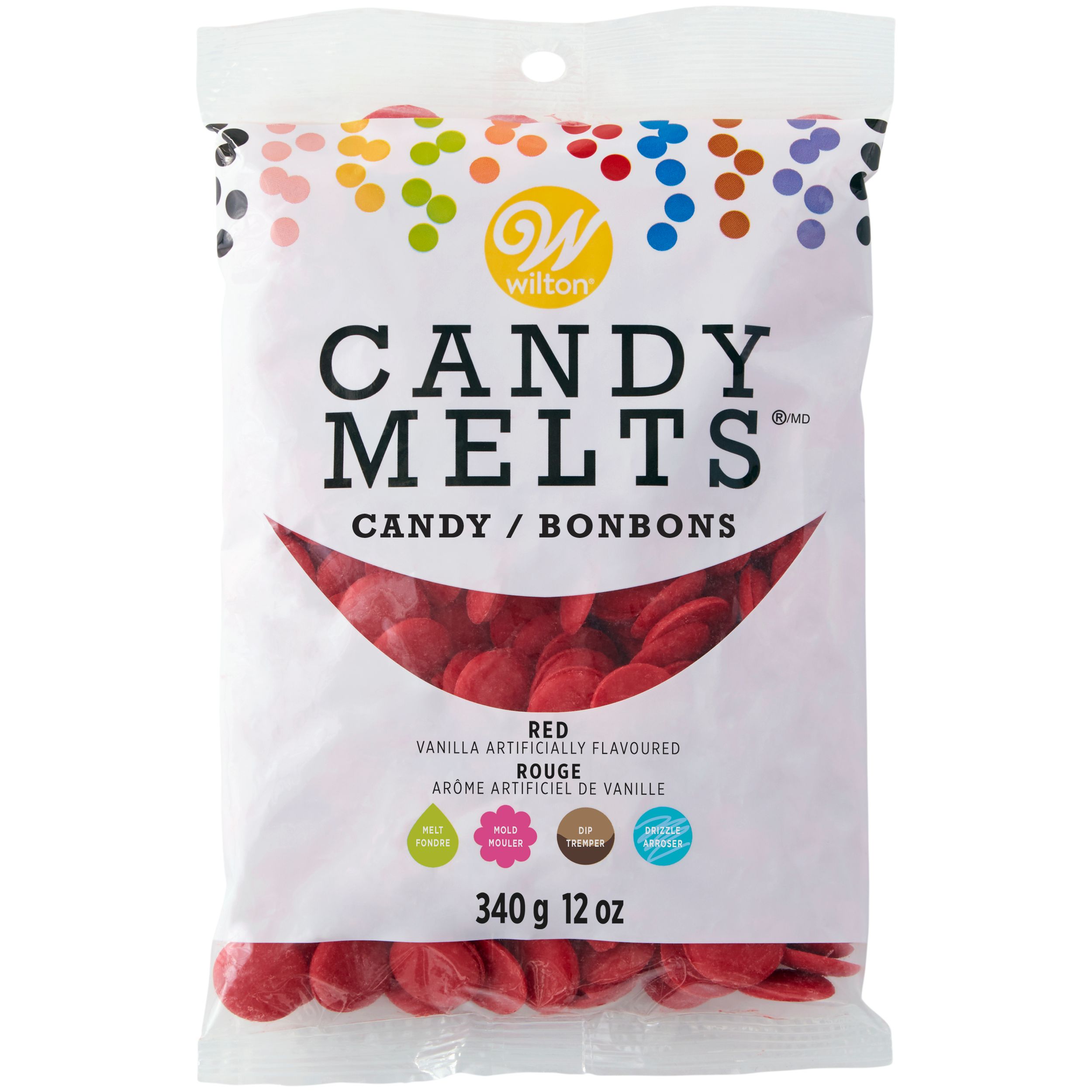 Wilton Candy Melts Candy, Red, 12-oz, for Melting/Molding/Dipping/Drizzling Front_Flat