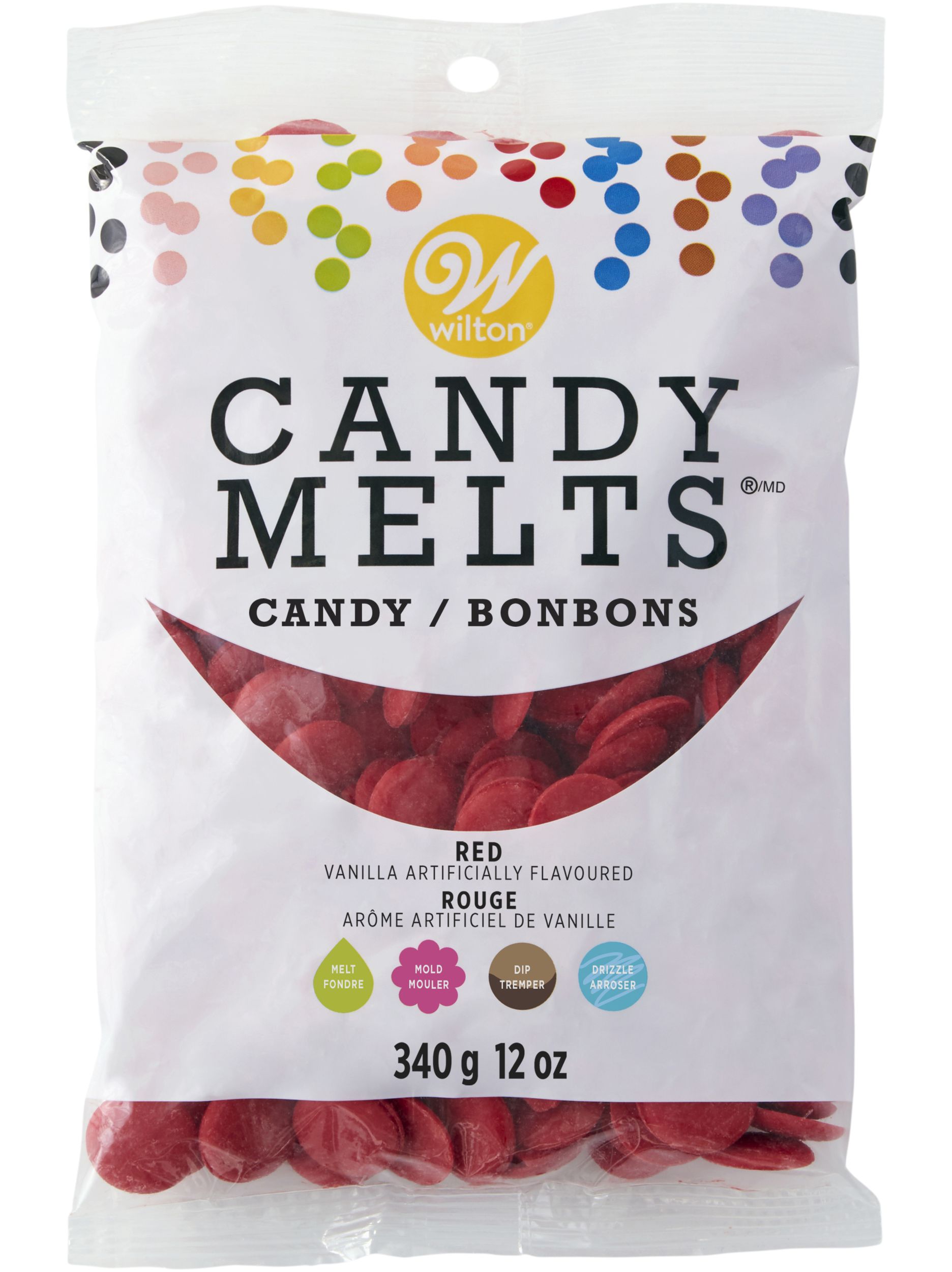 Wilton Candy Melts Candy, Red, 12-oz, for Melting/Molding/Dipping/Drizzling Front_Flat