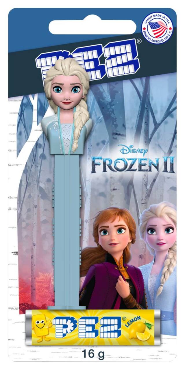 Disney Frozen Elsa PEZ Dispenser, Lemon, Blue, 16-g, Hard Candy, for Birthday Party Favour Front_Flat