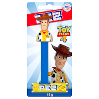 Disney Pixar Toy Story Woody PEZ Dispenser, Lemon, Blue/Yellow, 16-g, Hard Candy, for Birthday/Party Favour Front_Flat