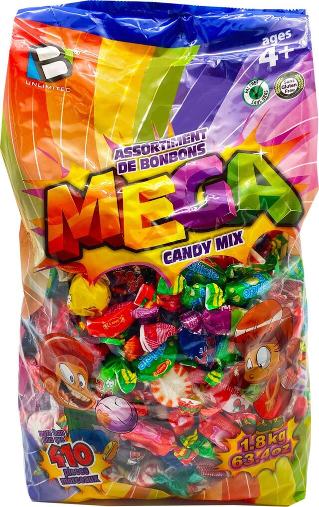 Mega Candy Mix, Assorted Flavours, Multi-Coloured, 400-pk, Assorted Chewy Candy, for Birthday/Party Favour/Halloween Front_Flat