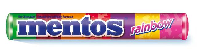 Mentos Rainbow Tube, Assorted Fruity Mint Flavours, Multi-Coloured, 20-pk, Chewy Candy, for Birthday/Party Favour Front_Flat