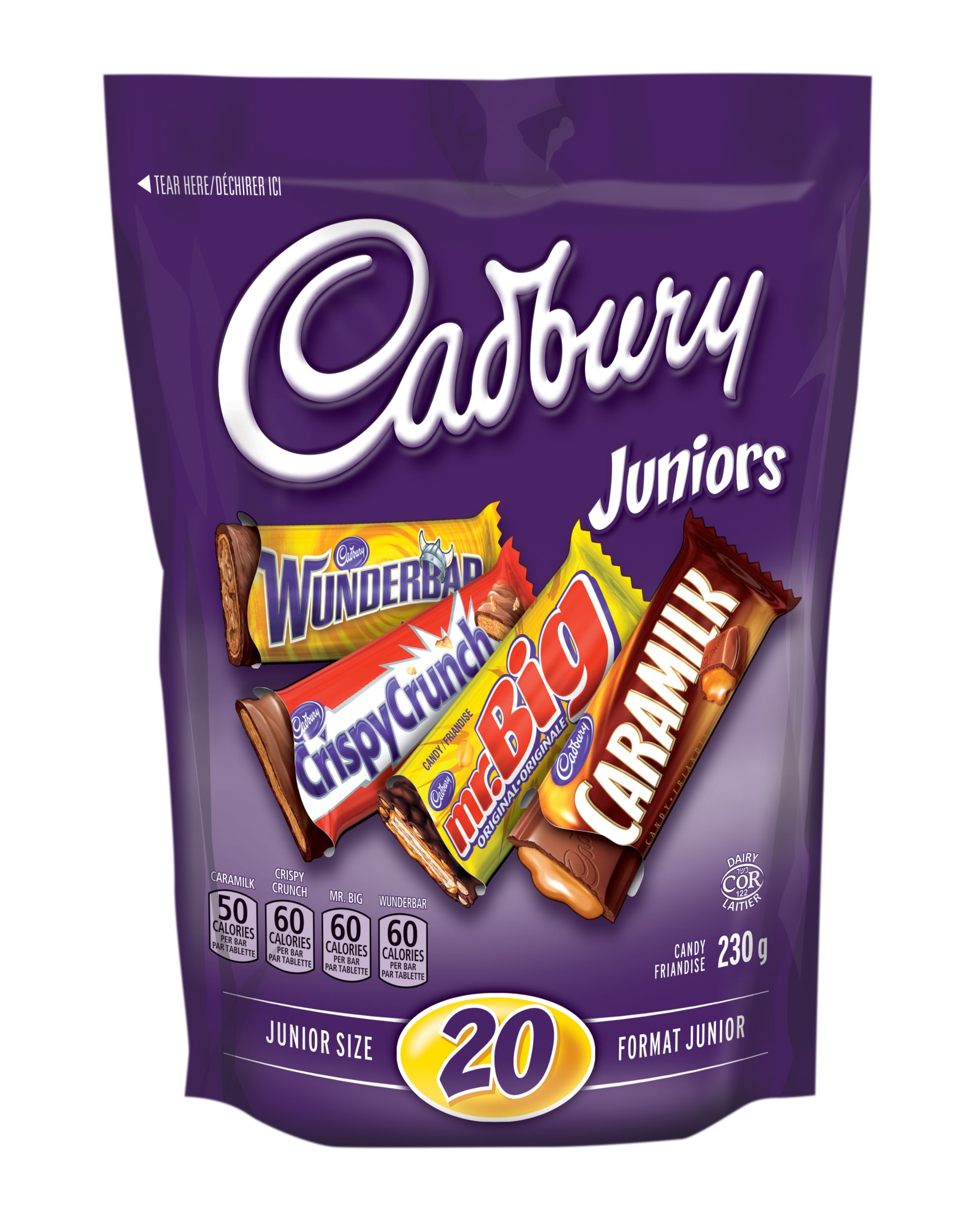Barres de chocolat Cadbury, format junior, choix varié, paq. 20
