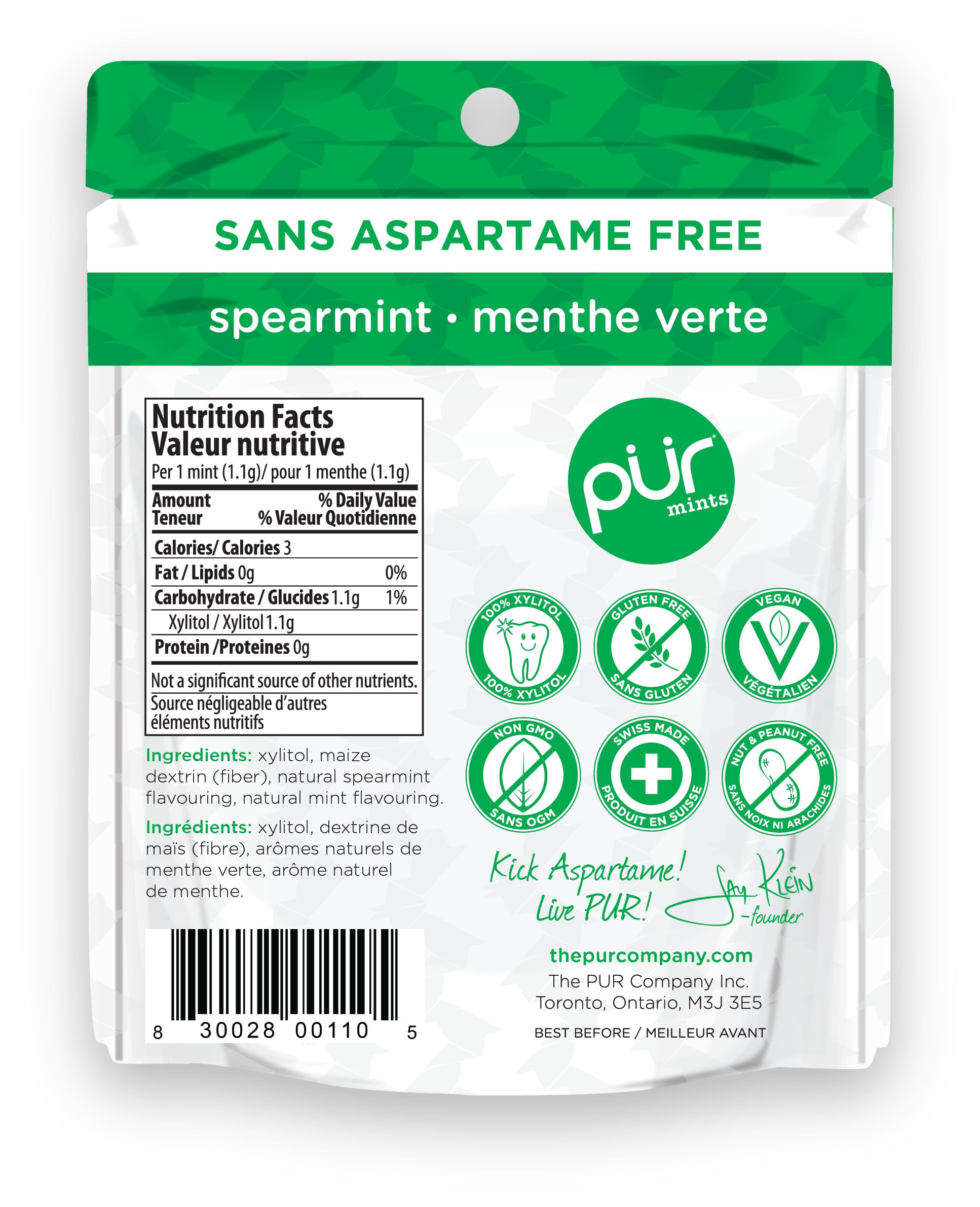 Gomme à mâcher PUR, menthe verte, blanc, paq. 20, pour fête d'anniversaire/cadeau-surprise Back_Flat