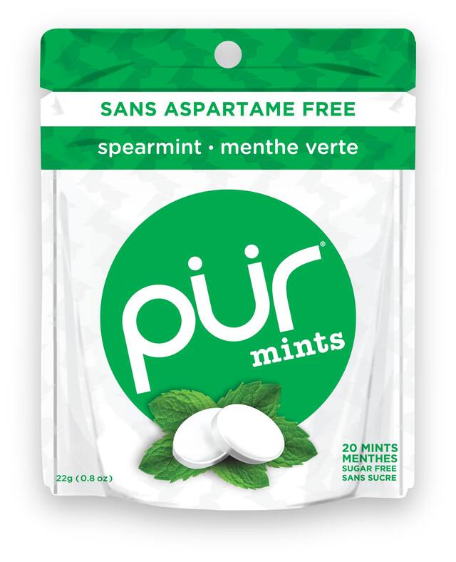 PUR Chewing Gum, Spearmint, White, 20-pk, for Birthday/Party Favour Front_Flat