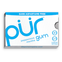 PUR Chewing Gum, Peppermint, White, 9-pk, for Birthday/Party Favour Front_Flat