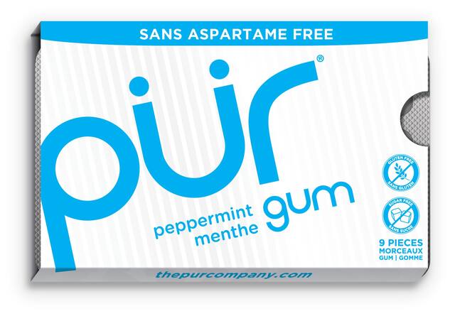 PUR Chewing Gum, Peppermint, White, 9-pk, for Birthday/Party Favour Front_Flat