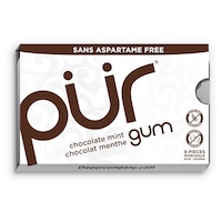 PUR Chewing Gum, Chocolate Mint, White, 9-pk, for Birthday/Party Favour Front_Flat