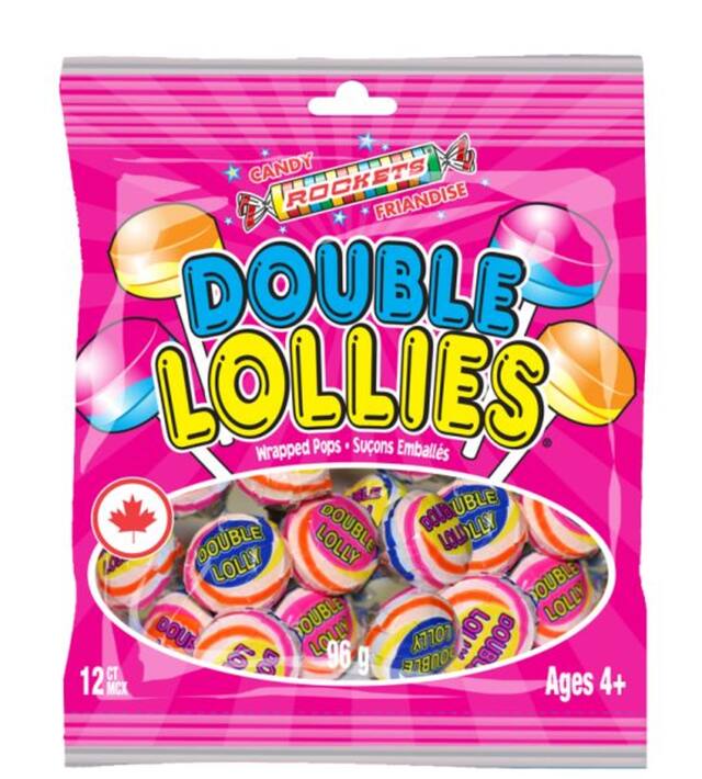 Candy Rockets Double Lollie Lollipops, Assorted Flavours, Pink/Blue, 12-pk, Hard Candy, for Birthday/Party Favour Front_Flat