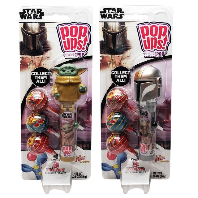 Disney Star Wars Baby Yoda Chupa Chups Pop Ups Lollipops, Assorted Fruits, Multi-Coloured, 3-pk, Hard Candy, for Birthday/Party Favour Front_Flat