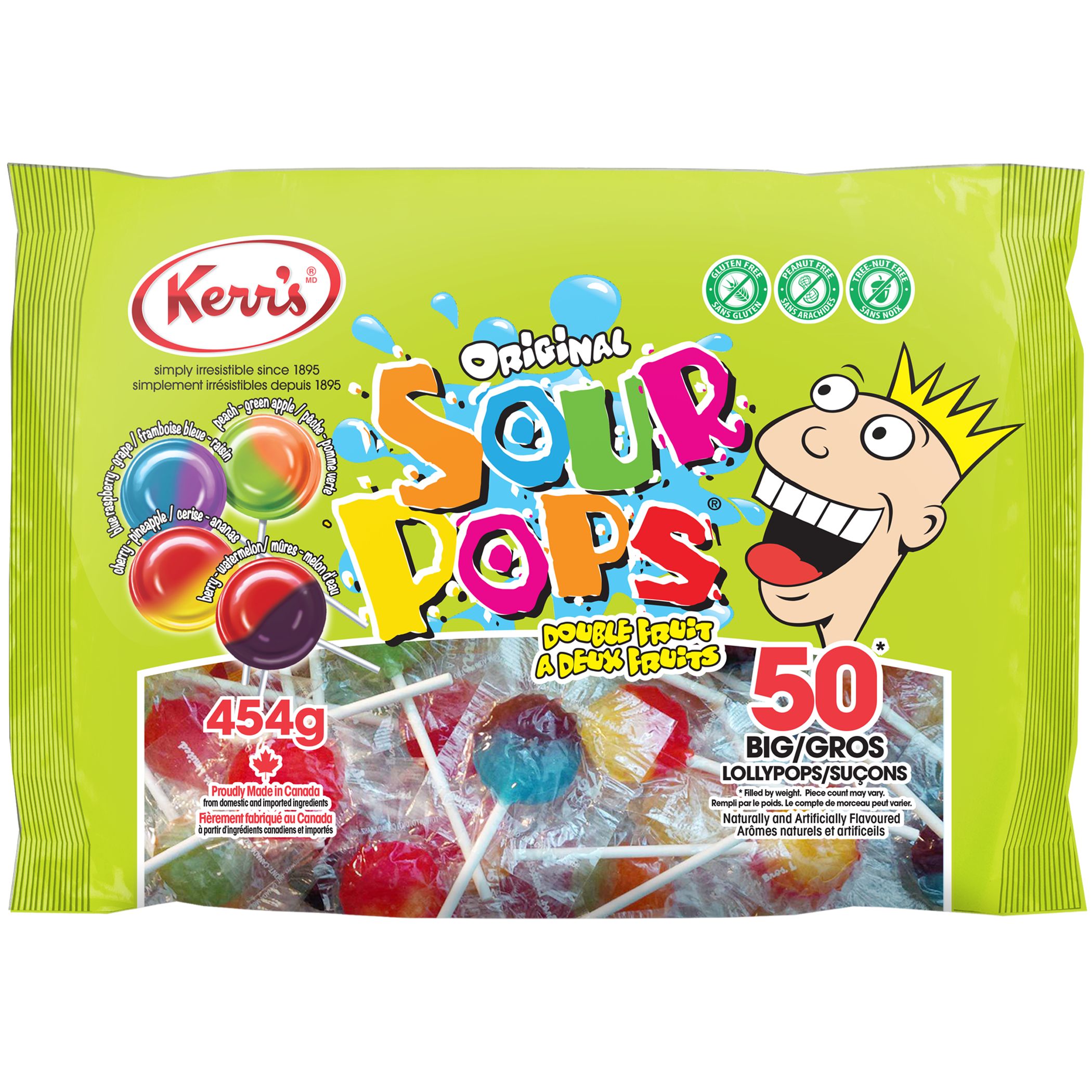 Sour Pops Lollipops, Assorted Fruit Lollipops, Multi-Coloured, 50-pk, Hard Candy, for Birthday/Party Favour/Halloween Front_Flat
