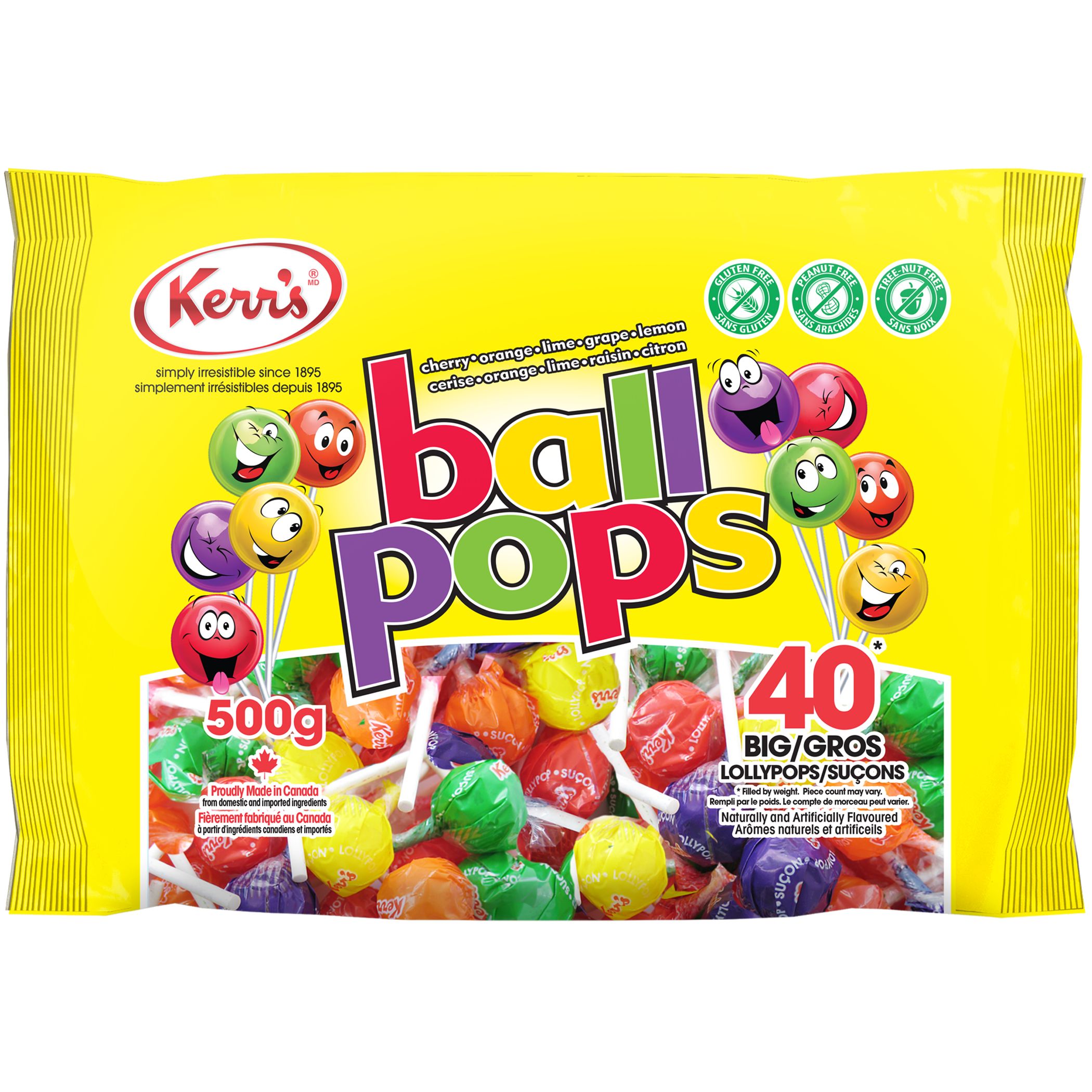 Sucettes Ball Pops, choix de fruits, bonbon dur, multicolore, paq. 40, pour fête d'anniversaire/cadeau-surprise/Halloween Front_Flat