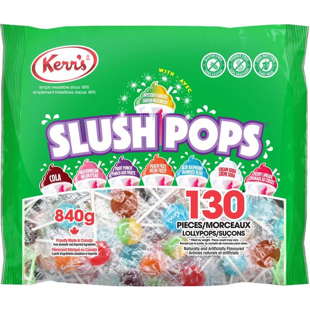 Sucettes Slush Pops, choix de saveurs de slush, bonbon dur, multicolore, paq. 130, pour fête d'anniversaire/cadeau-surprise/Halloween Front_Flat