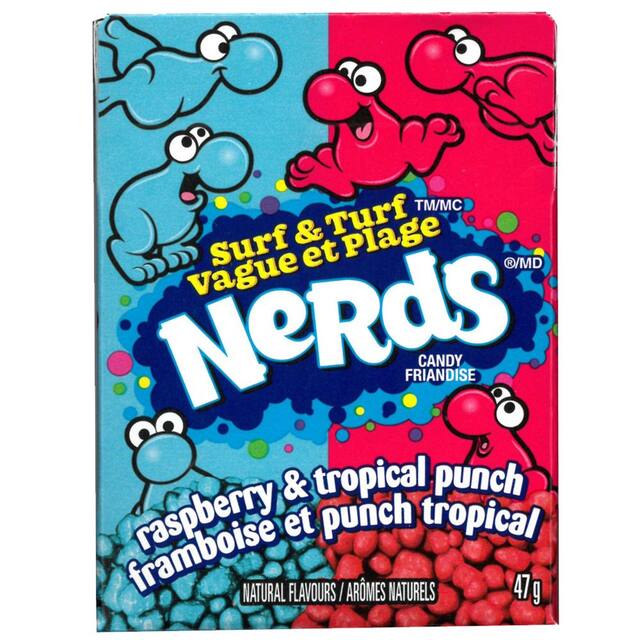 Nerds Surf & Turf Candy, Raspberry/Tropical Punch, Blue/Red, 46.7-g, Hard Candy, for Birthday/Party Favour Front_Flat