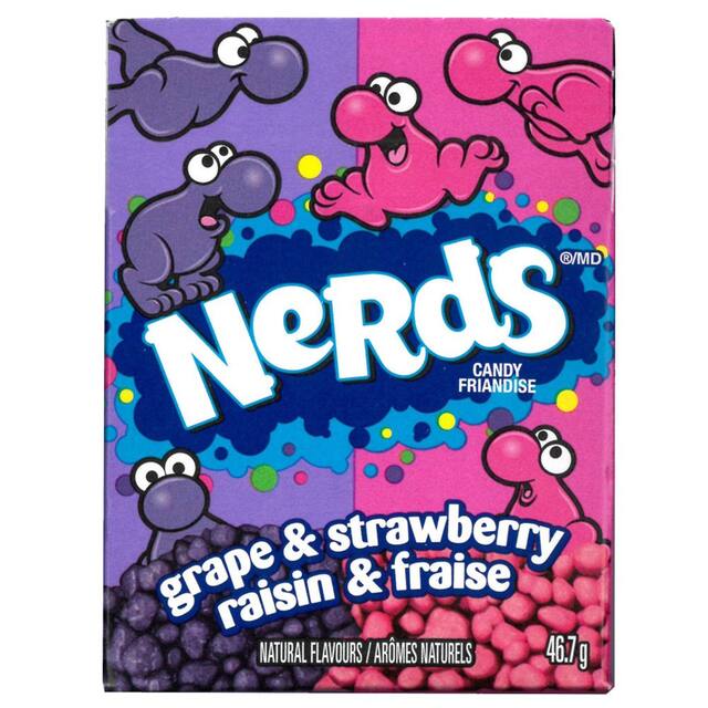 Nerds Candy, Grape/Strawberry, Pink/Purple, 46.7-g, Hard Candy, for Birthday/Party Favour, Tiny Tangy Crunchy Candy Front_Flat