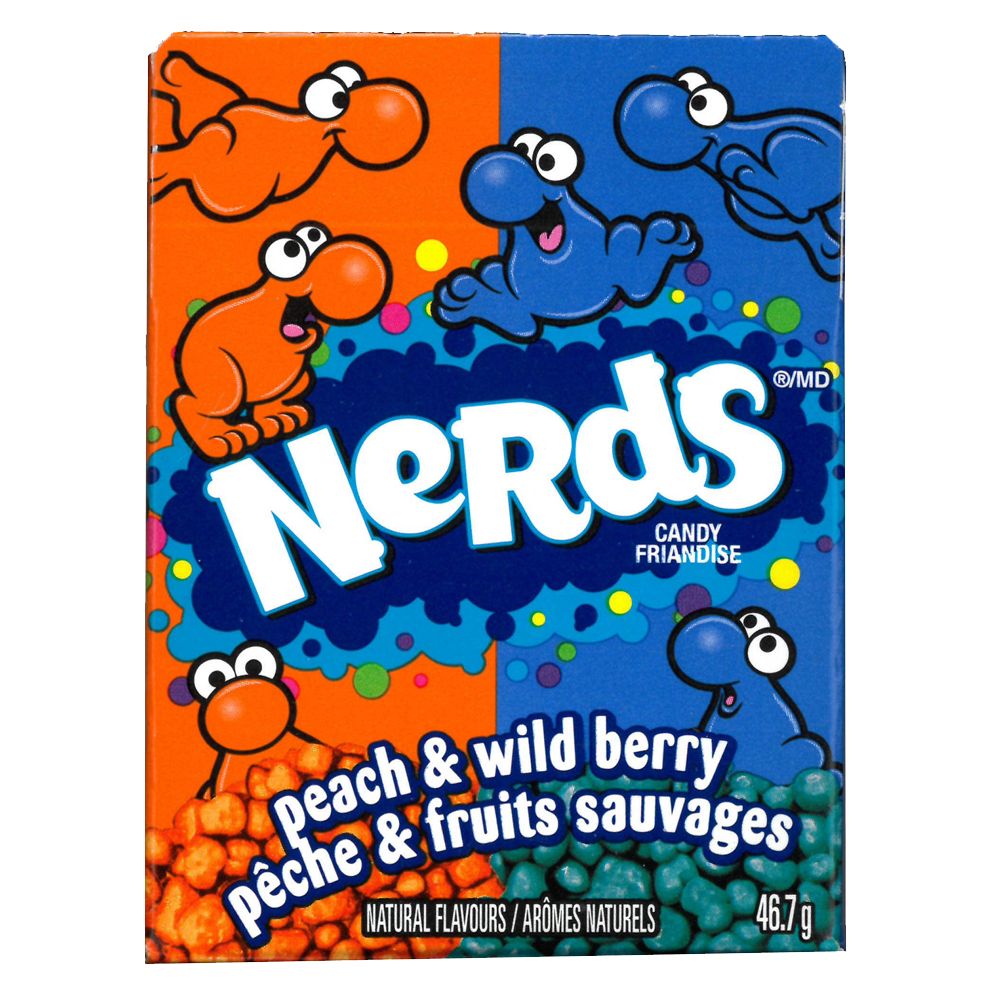 Nerds Candy, Peach/Wild Berry, Orange/Blue, 46.7-g, Hard Candy, for Birthday/Party Favour Front_Flat