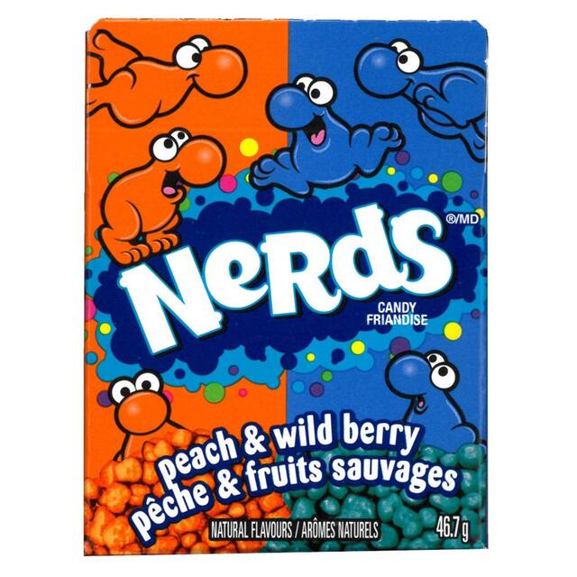 Nerds Candy, Peach/Wild Berry, Orange/Blue, 46.7-g, Hard Candy, for Birthday/Party Favour Front_Flat