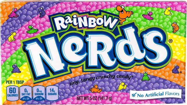 Nerds Rainbow Theatre Box, Assorted Fruits, Multi-Coloured, 142-g, Hard Candy, for Birthday/Party Favour Front_Flat