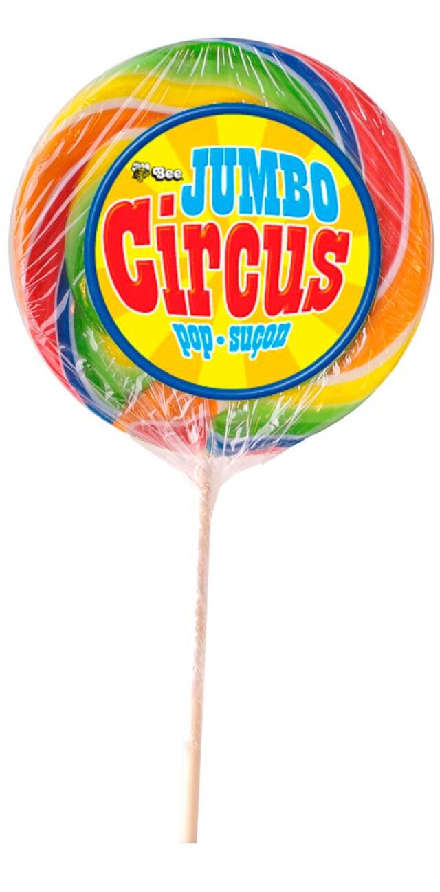 Giant Circus Swirl Lollipop, Assorted Fruits, Rainbow, 100-g, Hard Candy, for Birthday/Party Favour Front_Flat
