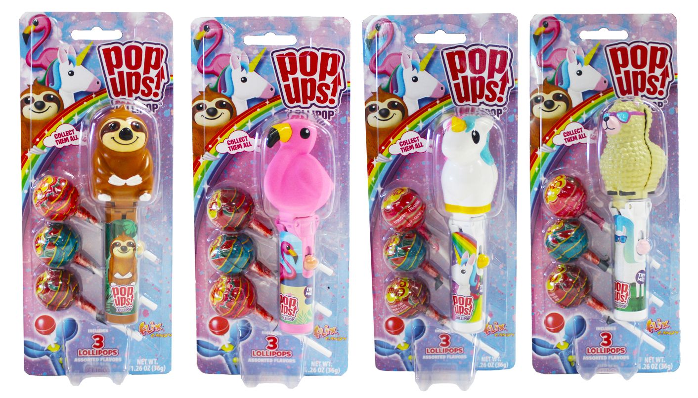 Trendy Friends Pop Ups Blister Lollipops, Assorted Fruits, Multi-Coloured, 3-pk, Hard Candy, for Birthday/Party Favour Composite_or_Mixed