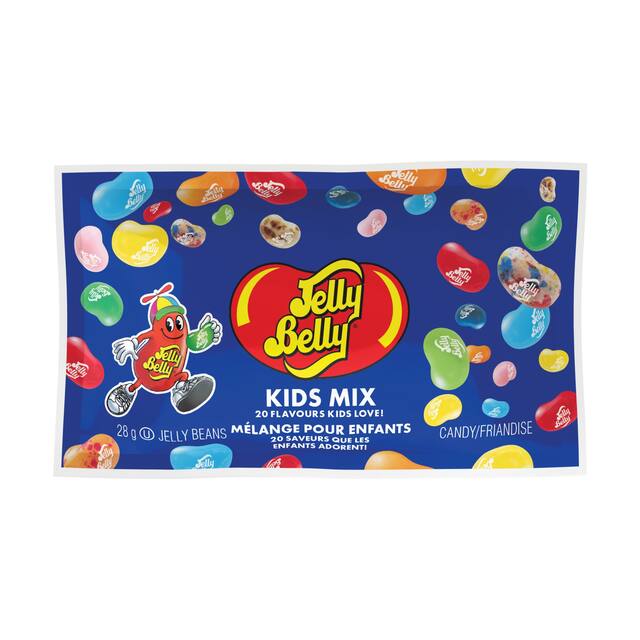 Jelly Belly Jelly Bean Kids Mix, Assorted Fruits, Multi-Coloured, 28-g, Assorted Fruit Chewy Candy, for Birthday/Party Favour Front_Flat