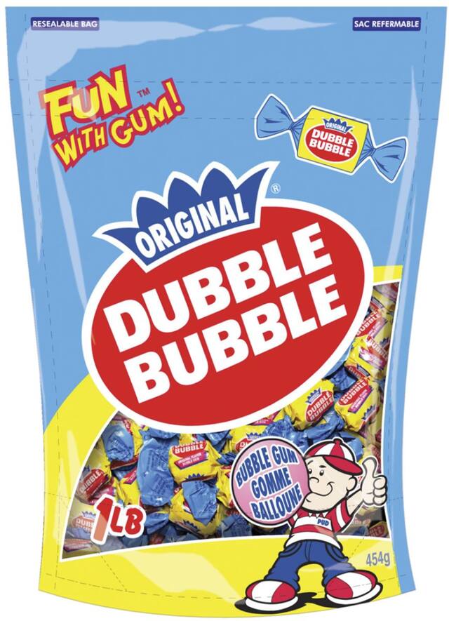 Dubble Bubble Original Bubble Twist Gum, Bubble Gum, Blue/Yellow, 454-g, Gum, for Birthday Party Favour/Halloween Front_Flat