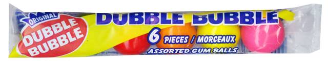 Dubble Bubble Tube of Gumballs, Assorted Fruit Flavoured, Multi-Coloured, 6-pk, Gum, for Birthday/Party Favour Front_Flat